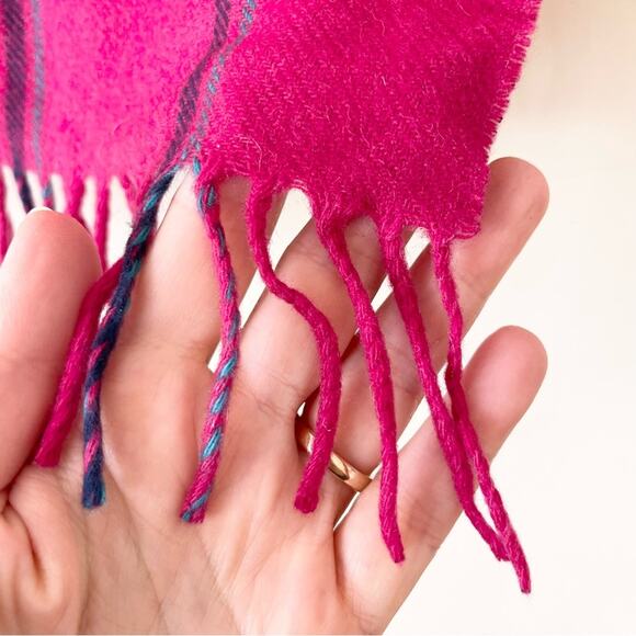 Cashmere Scarf with Fringes Pink and Navy Blue - Picture 2 of 4